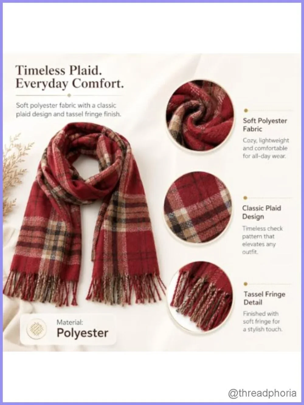 Classic Plaid Tassel Fringe Scarf Shawl Wrap Blanket Scarf for Women
